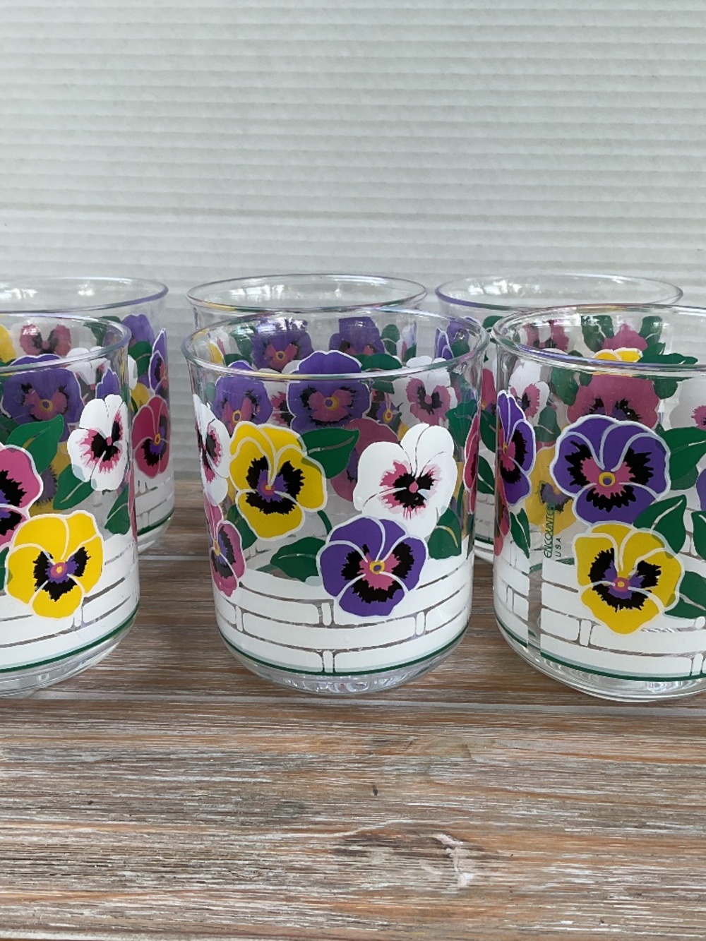 Set Of 6 Vtg Culver Pansy 4 Inch Tall Acrylic Tumblers